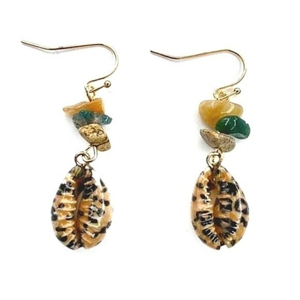 Boho Cowrie Shell Beaded Dangle Earrings Boho Beach Coastal tropical vacation